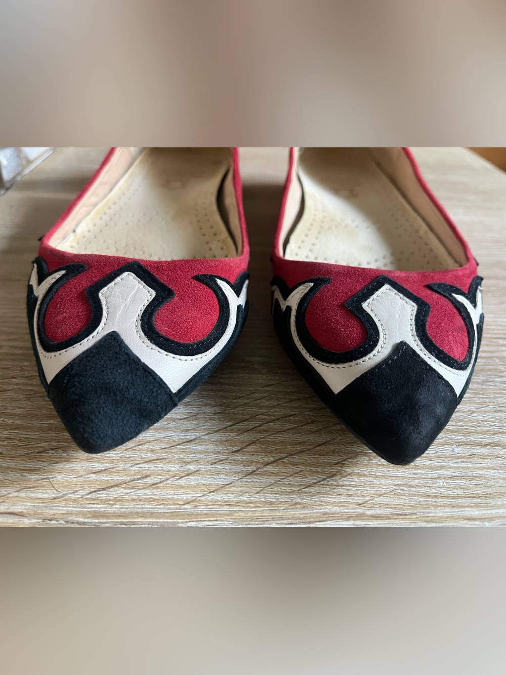 ZARA Genuine Leather Red and Black Pointed Toe Women's Flats size 37 western - Picture 10 of 11